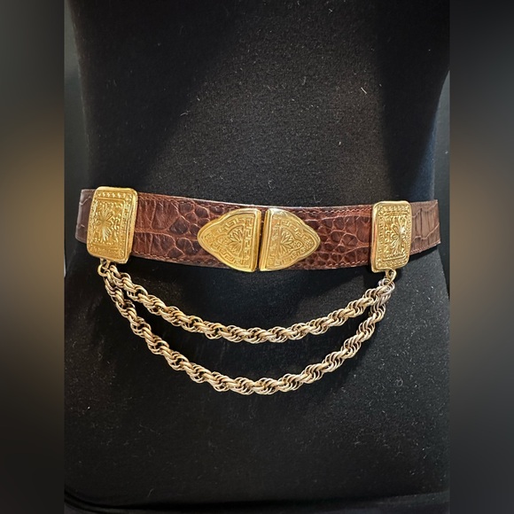 Linea Pelle Accessories - Vintage Linea Pelle by Mira K Brown Croco Belt – Size M, 1980s–90s-GORGEOUS!!